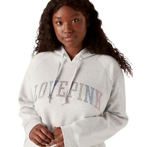 PINK 'Love Pink' Multicoloured Sequined Oversized Grey Hoodie -Sz XS